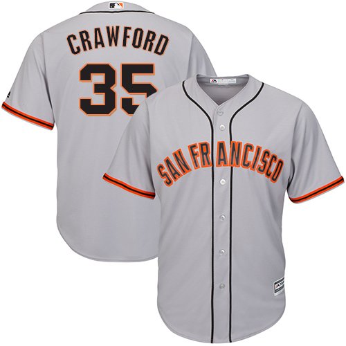 Giants #35 Brandon Crawford Grey Road Cool Base Stitched Youth MLB Jersey - Click Image to Close